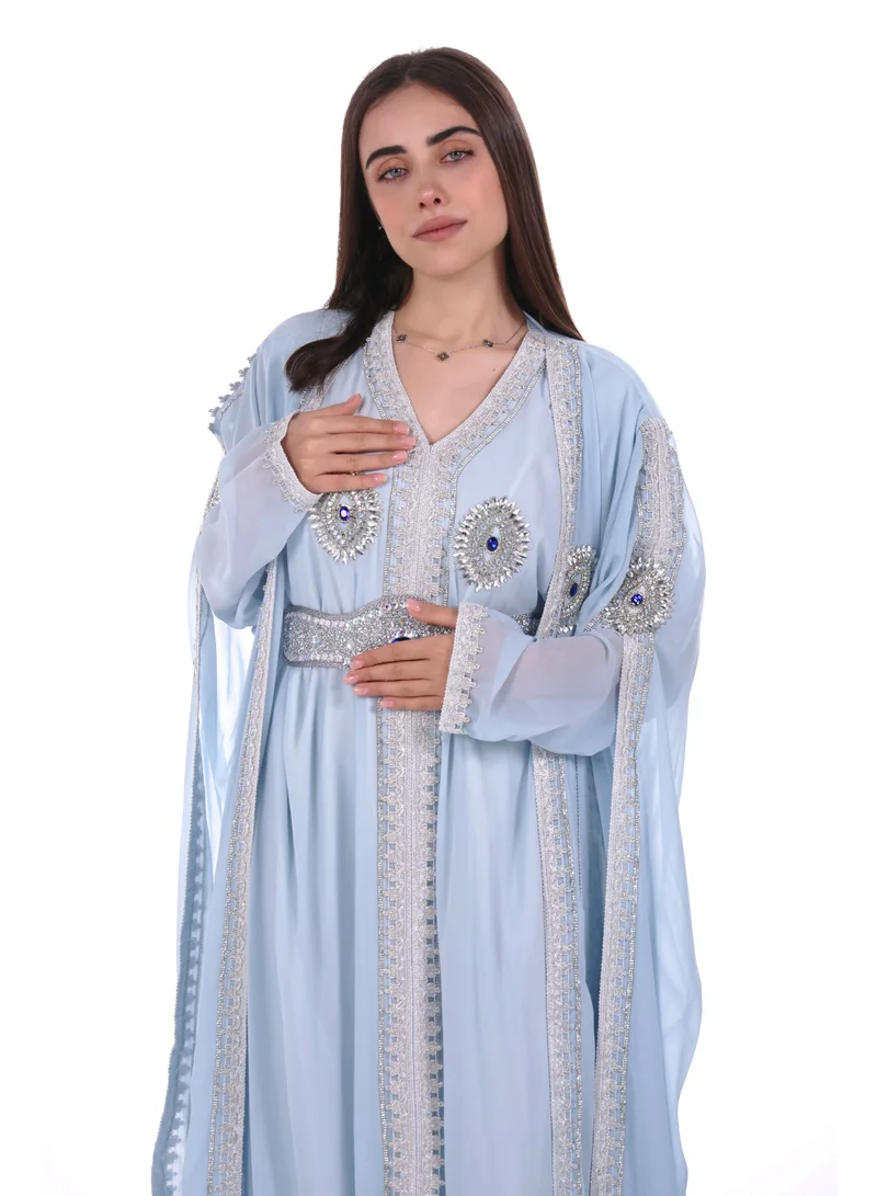 AL BENT AL SHARQIEH Baby Pink embroidered kaftan dress jalabia for Women | Best Price UAE